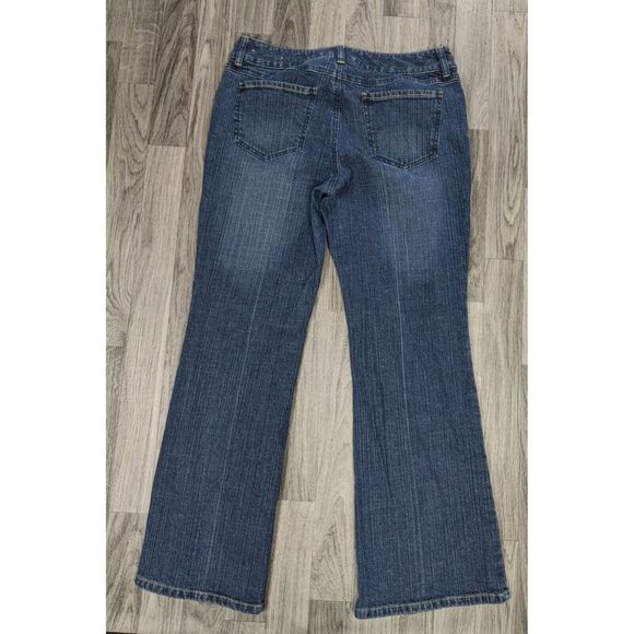 (Ann Taylor Loft Womens Size 8 Petite Flare Leg Pockets Denim Blue Jeans - Picture 2 of 9